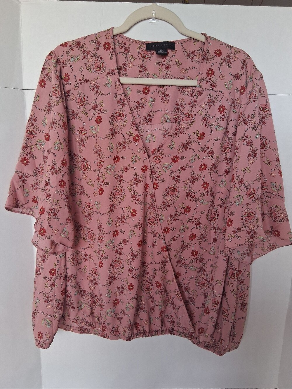 Sanctuary  Pink Floral Wrap-Style Blouse